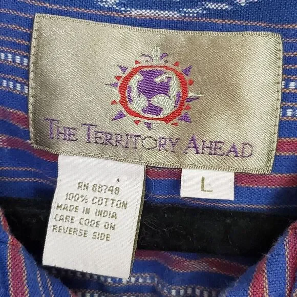 The Territory Ahead Southwestern Shirt Men Large Button-Down Pocket Cotton India - Picture 2 of 8